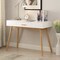 White Modern Laptop Writing Desk with Natural Mid-Century Legs and Storage Drawer